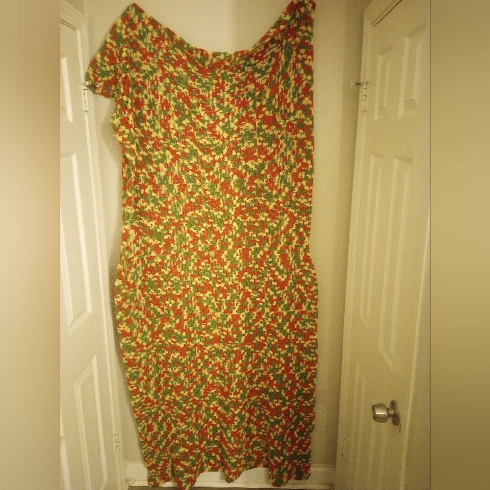 Vintage MCM Colors Handmade Crochet Throw